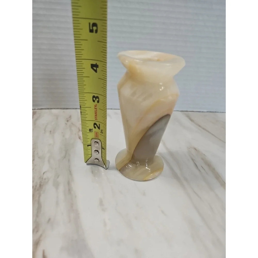 Vintage Cream/White Agate Small Stone Vase Earthy-tan Veining Marbled Heavy
